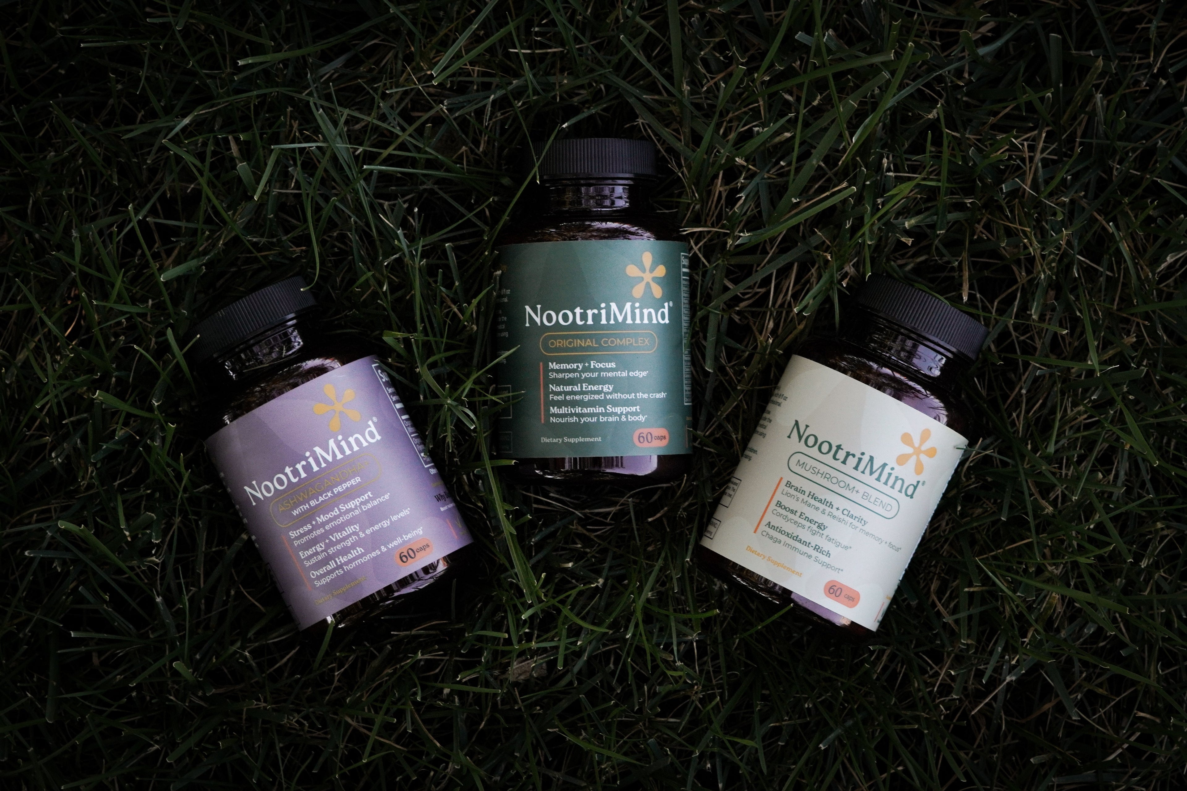 NootriMind natural supplements with mushrooms and adaptogens for focus, stress relief, and plant-based wellness.