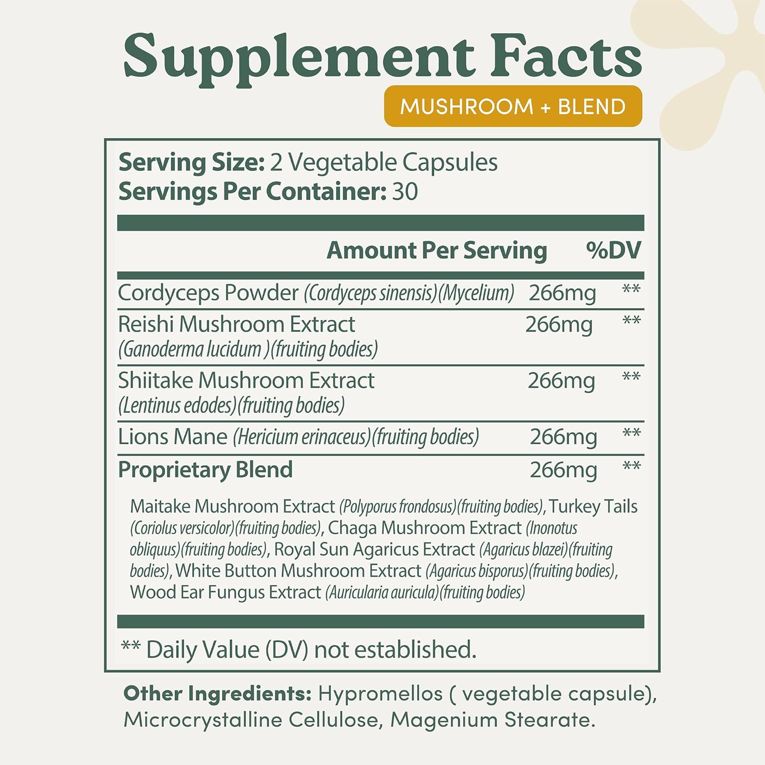 NootriMind Mushroom Plus Blend supplement bottle side view label