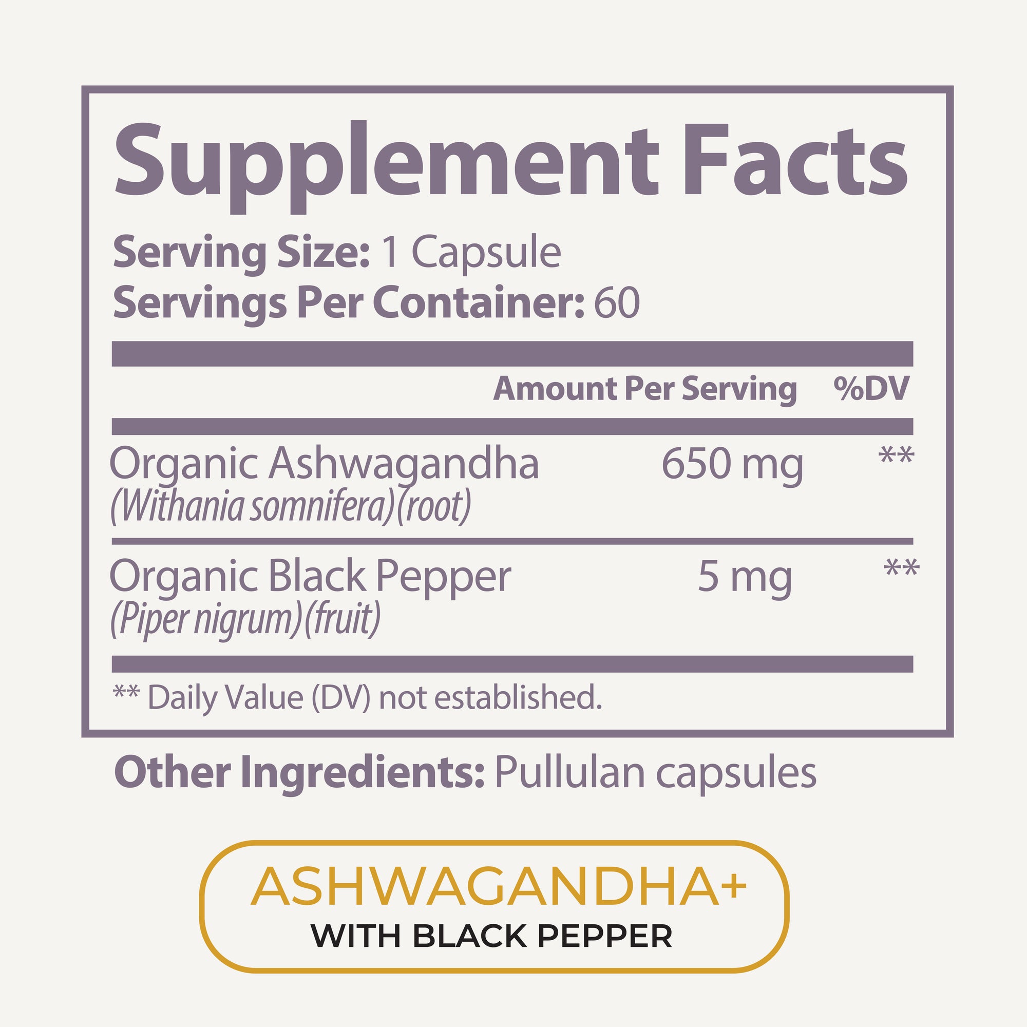 NootriMind Ashwagandha Plus supplement facts label USDA organic ingredients